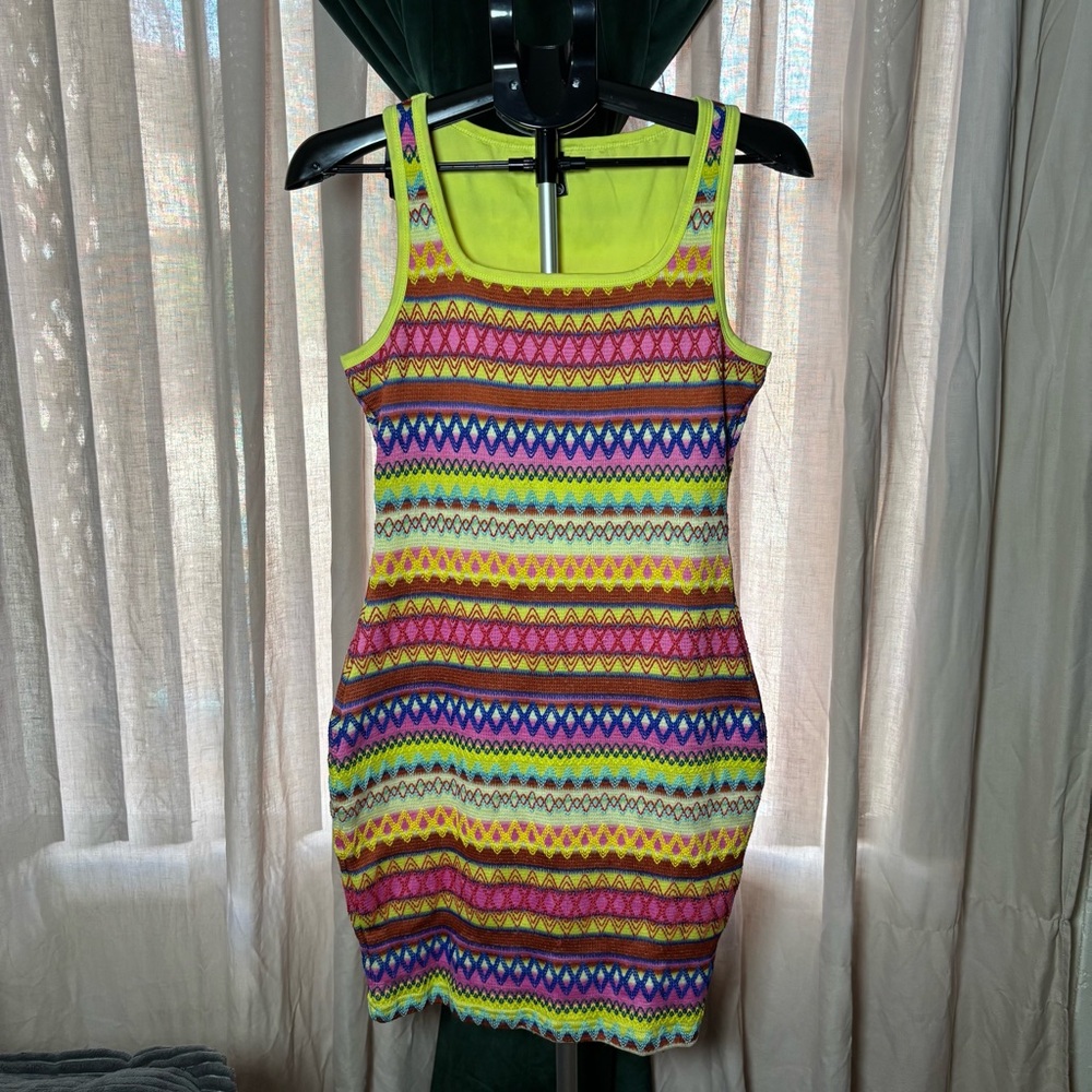 PrettyGarden Colorful Yellow Striped Stretchy Sleeveless Mini Dress Medium